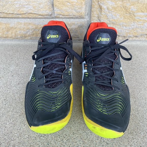 Asics Court FF 2 Novak Mens Size 7 Black Orange Yellow Tennis 1041A083 Shoes - Picture 4 of 8